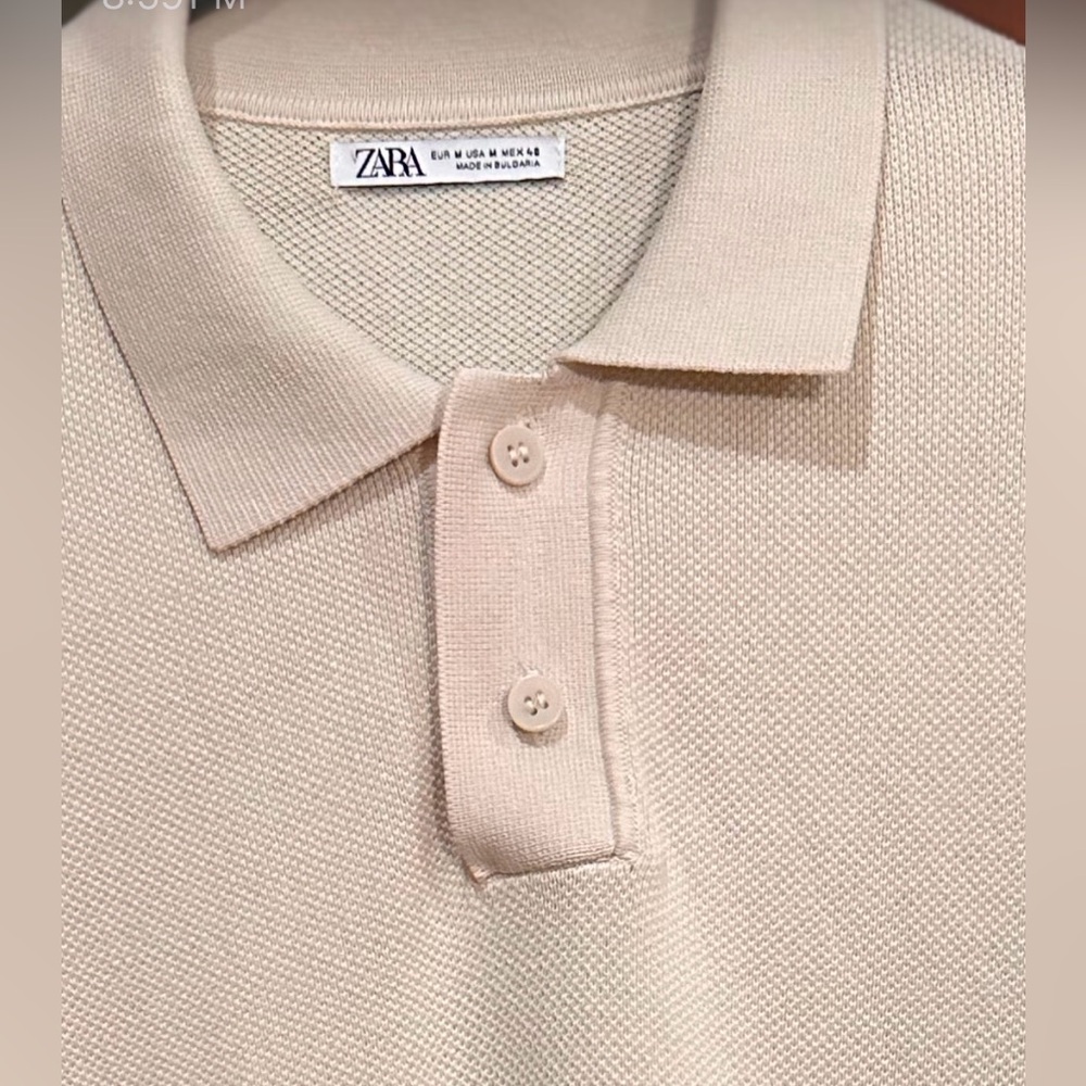 Zara Mens Knit Short Sleeve Polo Cream / Ivory Size Medium